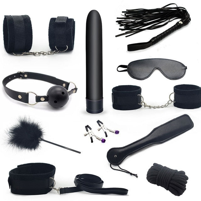 Bondage BDSM 11 PCS Set Vibrator Fetish Slave Nylon Handcuffs Nipple Clamp | 2EO.World - 2EO.World